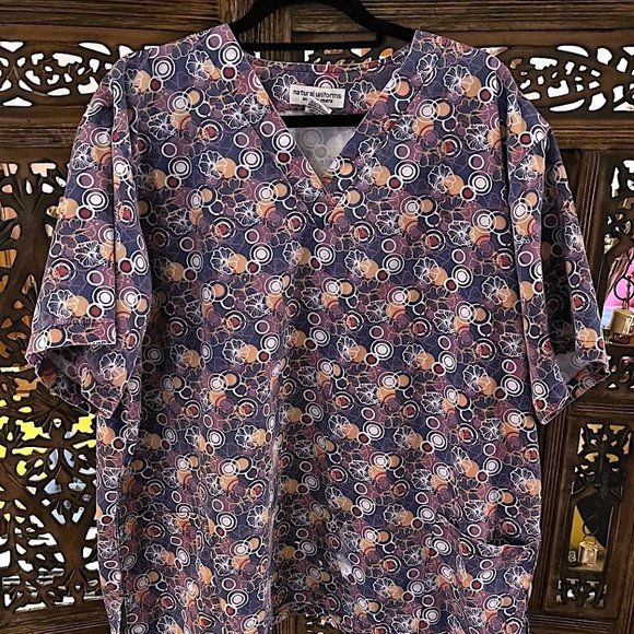NATURAL UNIFORMS NATURAL PRINTS MULTICOLOR FLORAL CIRCLE PRINT SCRUBS T SHIRT XL - Picture 1 of 4